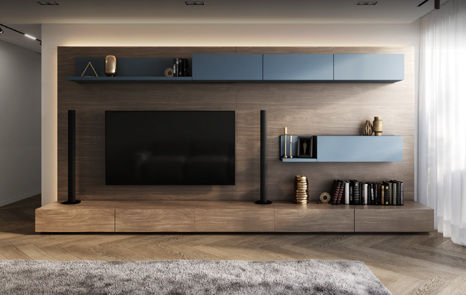 Elegant TV wall design for your living room, Celestial: Cerulian